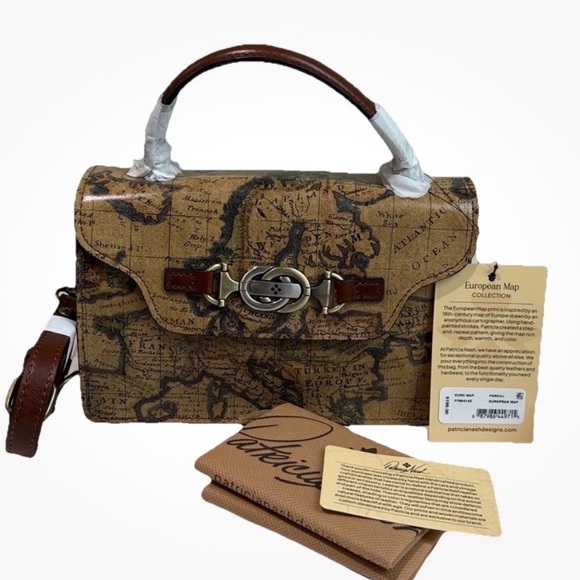 Patricia Nash Handbags - Patricia Nash Porcili Europe Map Print Leather Satchel With Shoulder Strap NWT